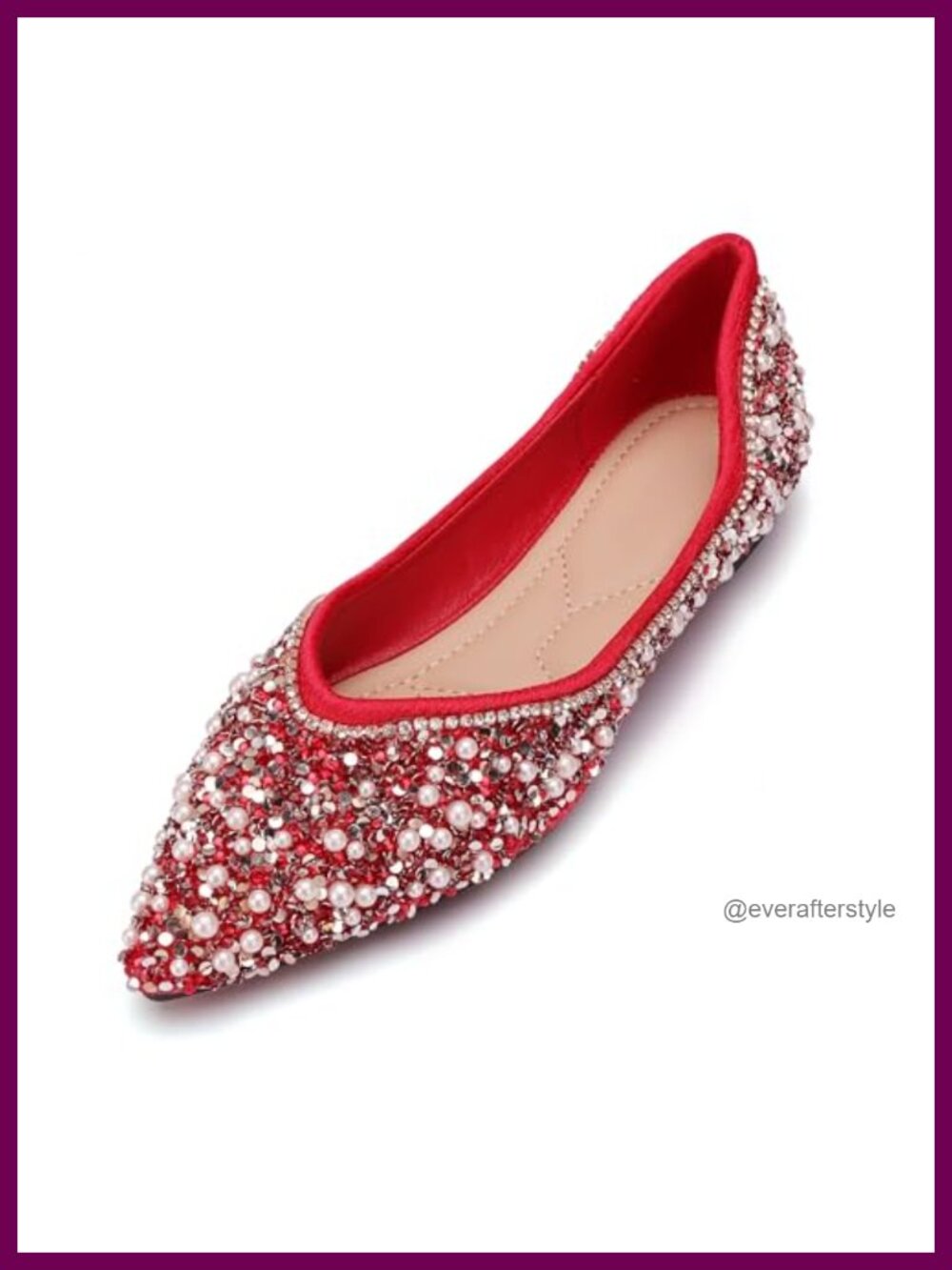 Rhinestone Pointed Toe Flats Memory Foam Insole Wedding Dress Shoes